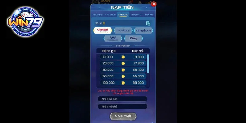 Hướng dẫn nạp tiền Win79 chi tiết từng bước